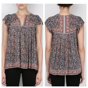 Ulla Johnson Women's Soleil Floral Silk Flutter Sleeve Blouse Multi Size 0 (T30)